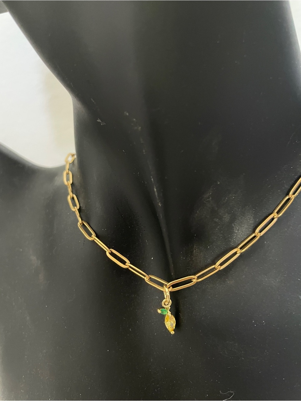 Gold Paperclip Chain Choker Necklace with Lemon Charm - Waterproof